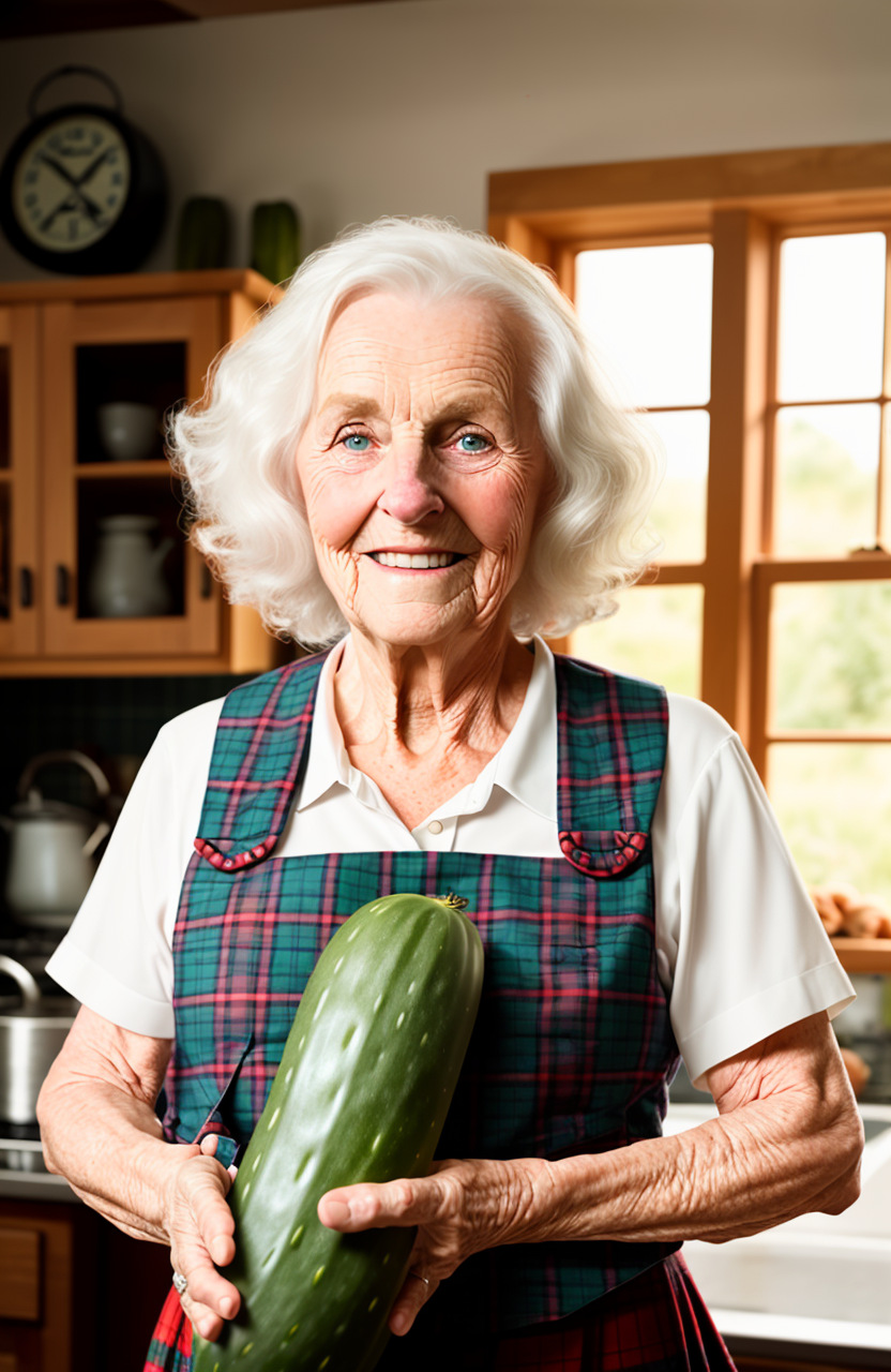 20221221114265-2737321831-WholesomeGrannies, award winning portrait photo of a woman, smiling, holding a ((long cucumber)), in her farmhouse kitchen, Key.png